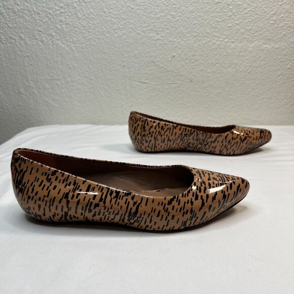 Loeffler Randall Patent Leather Printed Flats Tan Black Pointed Toe Size 8.5 - Picture 5 of 16
